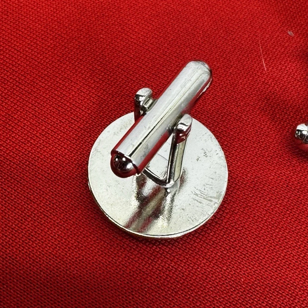 Vintage Men's Black Enamel Round Cufflinks With Faux‎ Diamonds